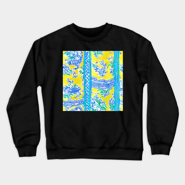 Turquoise and yellow chinoiserie Crewneck Sweatshirt by SophieClimaArt